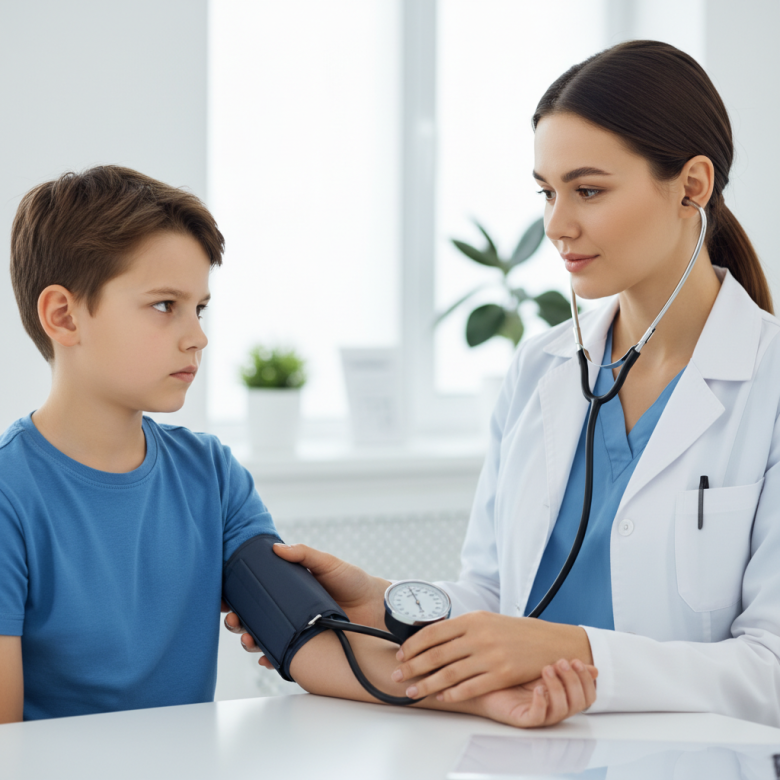 Bác sĩ đang đo huyết áp và tư vấn ân cần cho bệnh nhân trẻ tuổi