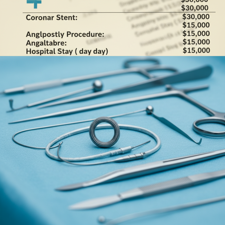 Stent mạch vành trên khay vô trùng, biểu mẫu giá mờ ở nền
